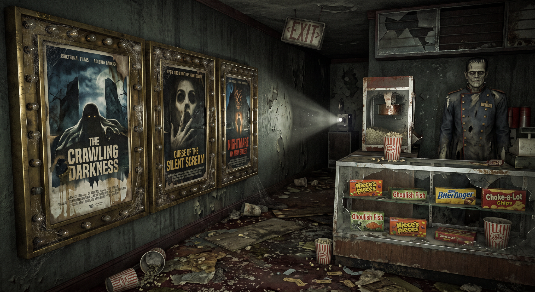 The Great Swingali's abandoned Horror Theater lobby
